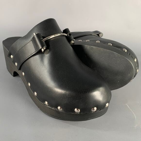 GIVENCHY Size 9 Black Silver Leather Studded Clog Sandals - Picture 5 of 7